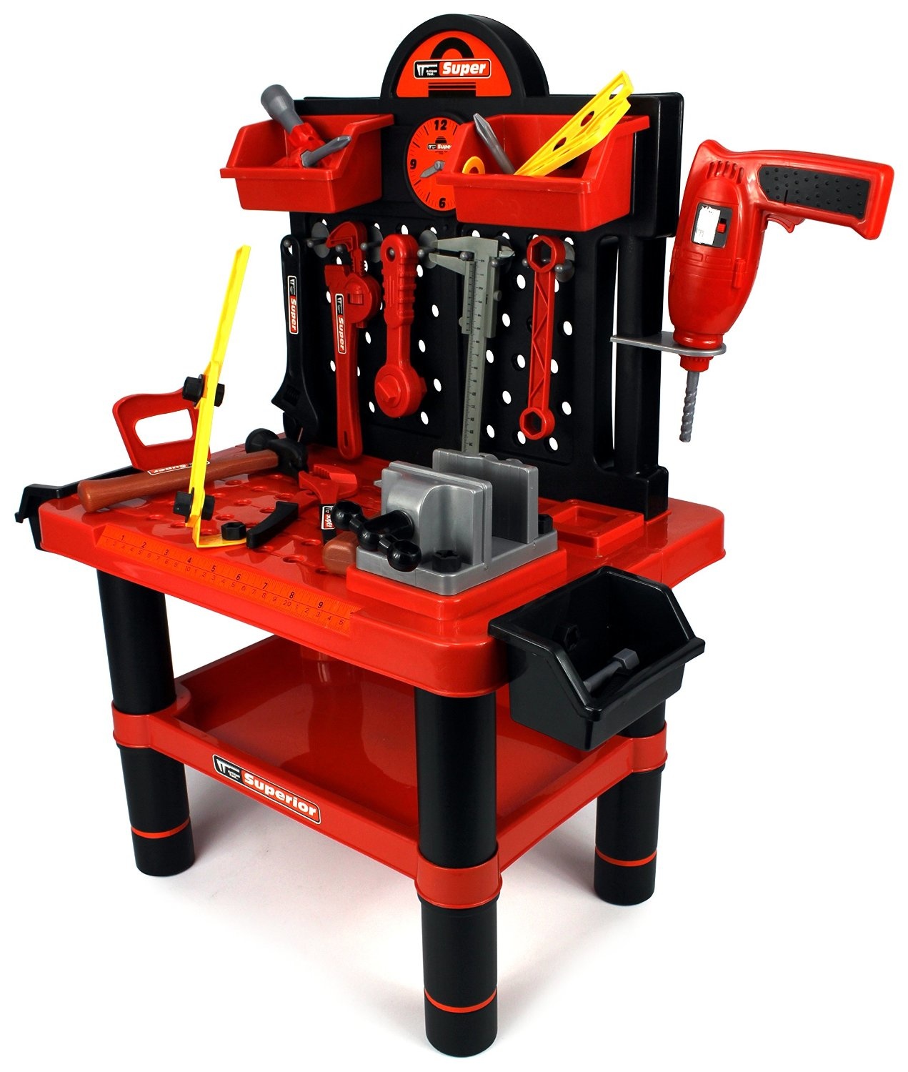 Werkbank kind - speelgoed gereedschap - 57x32x68cm - rood zwart