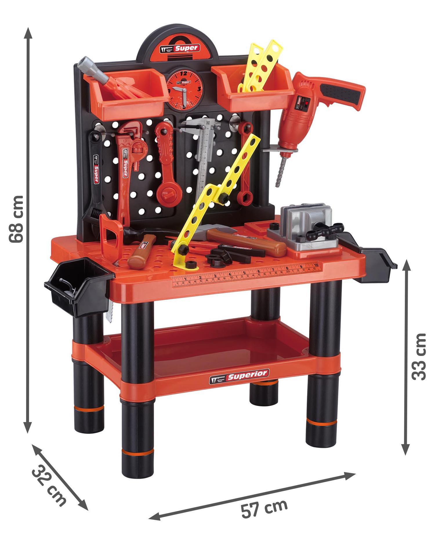 Werkbank kind - speelgoed gereedschap - 57x32x68cm - rood zwart