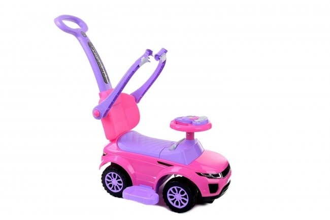 Loopwagen met duwstang - roze - met uitvalbeveiliging