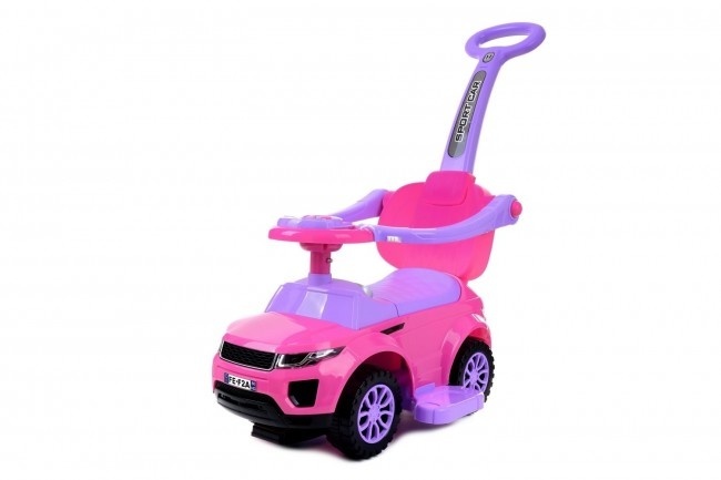 Loopwagen met duwstang - roze - met uitvalbeveiliging