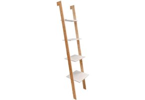 Ladder kast - 4 schappen - wit & bamboe
