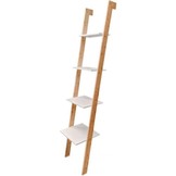 Ladder kast - 4 schappen - wit & bamboe