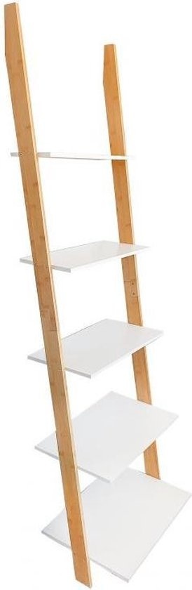 Ladder kast - 5 schappen - wit & bamboe