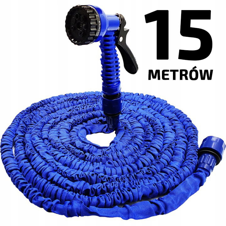 Flexibele tuinslang - 3,5-15 meter - met sproeipistool - blauw