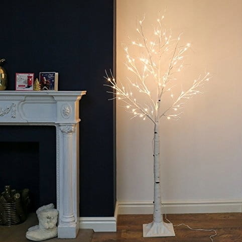 Kunstboom - berk - 120 cm - met verlichting - 96 LEDS - wit
