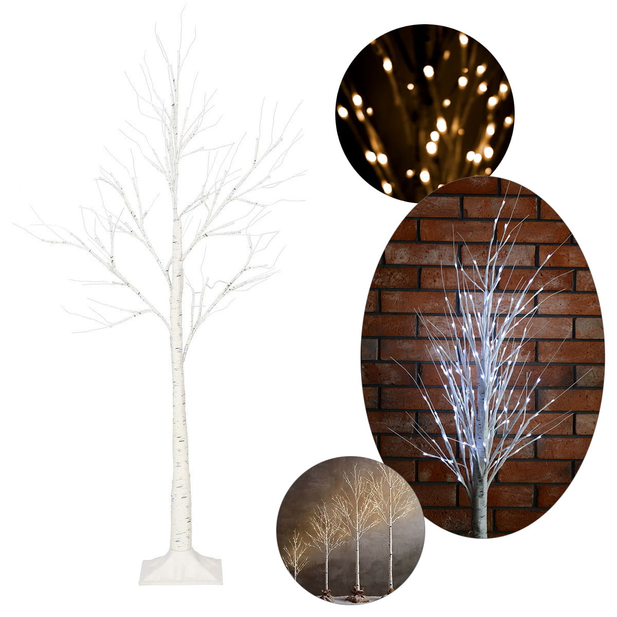 Kunstboom - berk - 120 cm - met verlichting - 96 LEDS - flash