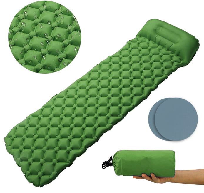 Slaapmat - luchtmatras - met kussen - 190x60x5 cm - groen