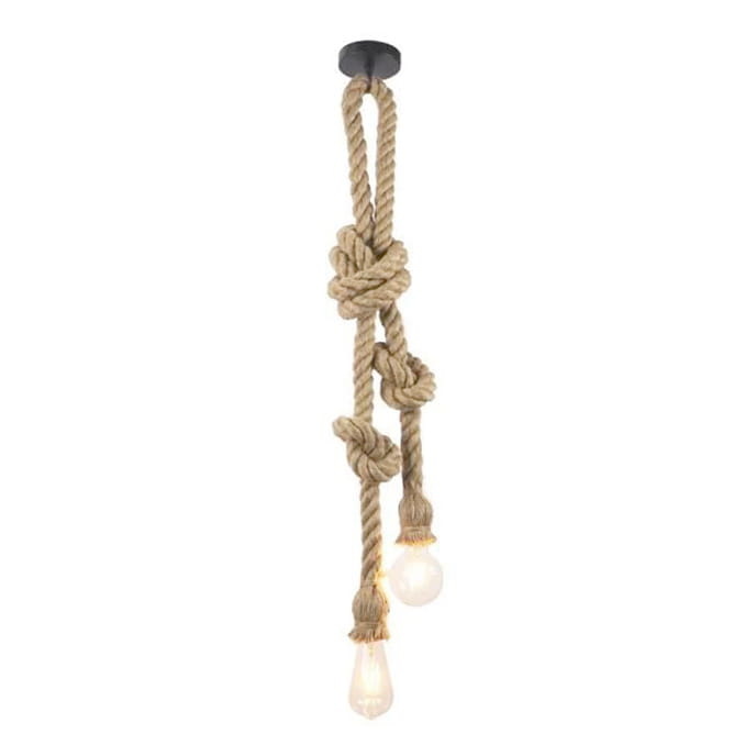 Touwlamp - hanglamp touw - 2x E27 fitting - 140 cm - jute