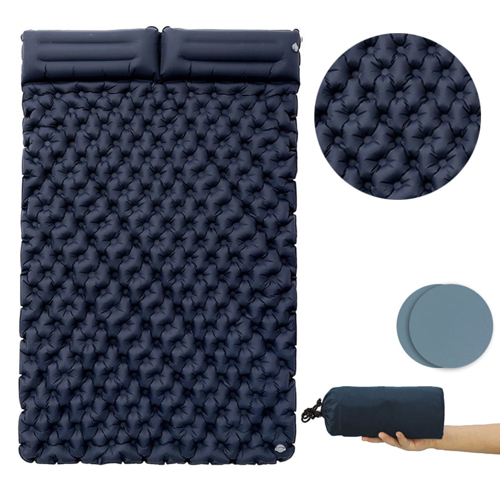 Slaapmat - 2 persoons - met kussen - 190x60x5 cm - marineblauw