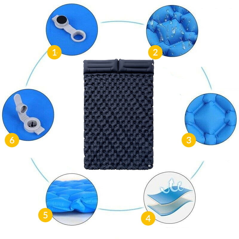 Slaapmat - 2 persoons - met kussen - 190x60x5 cm - marineblauw