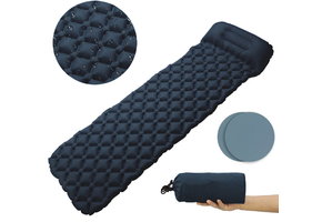 Slaapmat - luchtmatras - met kussen - 190x60x5 cm - marineblauw
