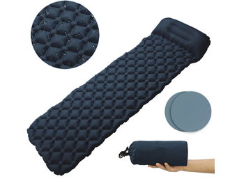 Slaapmat - luchtmatras - met kussen - 190x60x5 cm - marineblauw