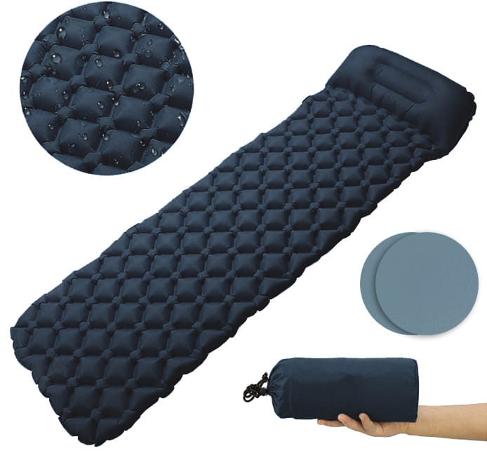 Slaapmat - luchtmatras - met kussen - 190x60x5 cm - marineblauw