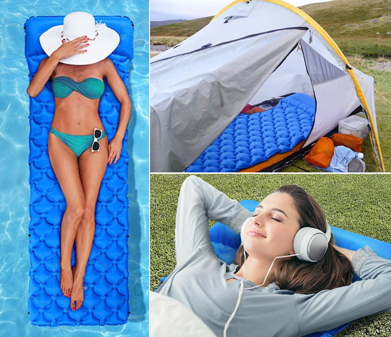 Slaapmat - luchtmatras - met kussen - 190x60x5 cm - marineblauw