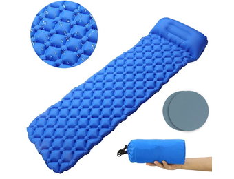 Slaapmat - luchtmatras - met kussen - 190x60x5 cm - blauw