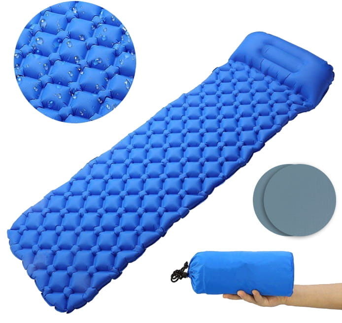 Slaapmat - luchtmatras - met kussen - 190x60x5 cm - blauw