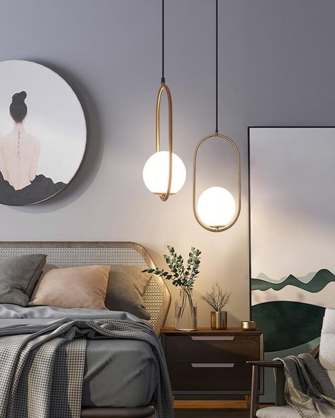 Hanglamp goud - 26x40 cm - met glazen bol ⌀ 20 cm