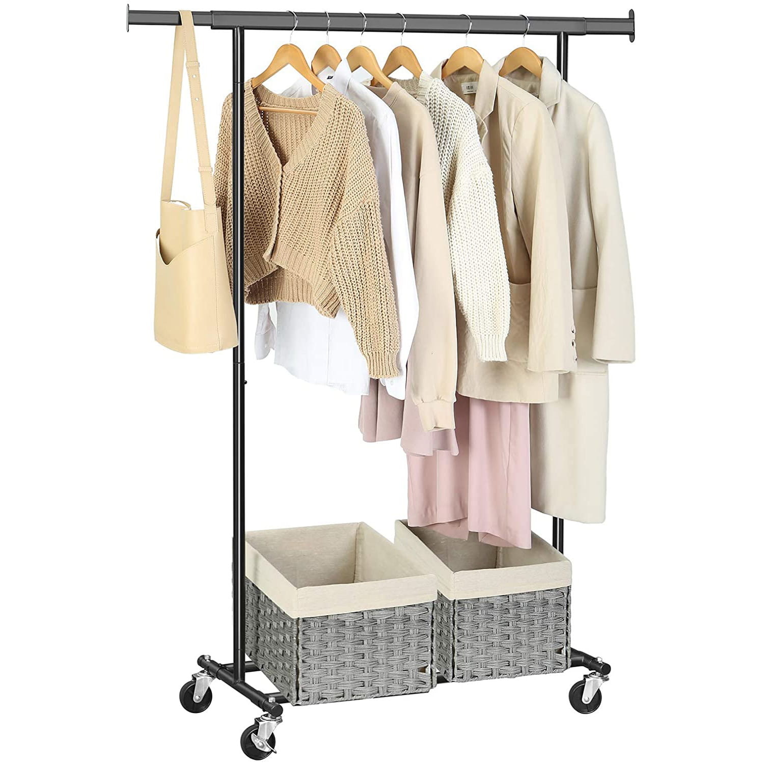 Kledingrek op wielen - 92-132x45,4x160cm - tot 90 kg - zwart