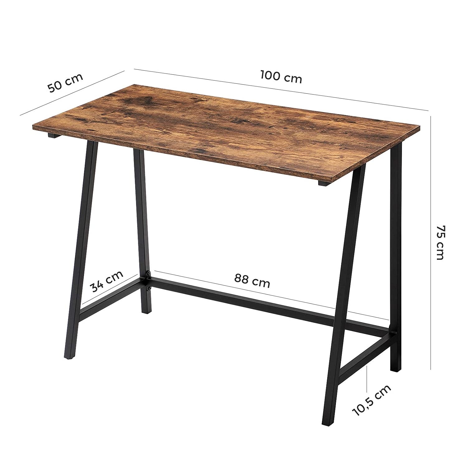 Bureau - industrieel - bureautafel - 100x50x75 cm - bruin zwart
