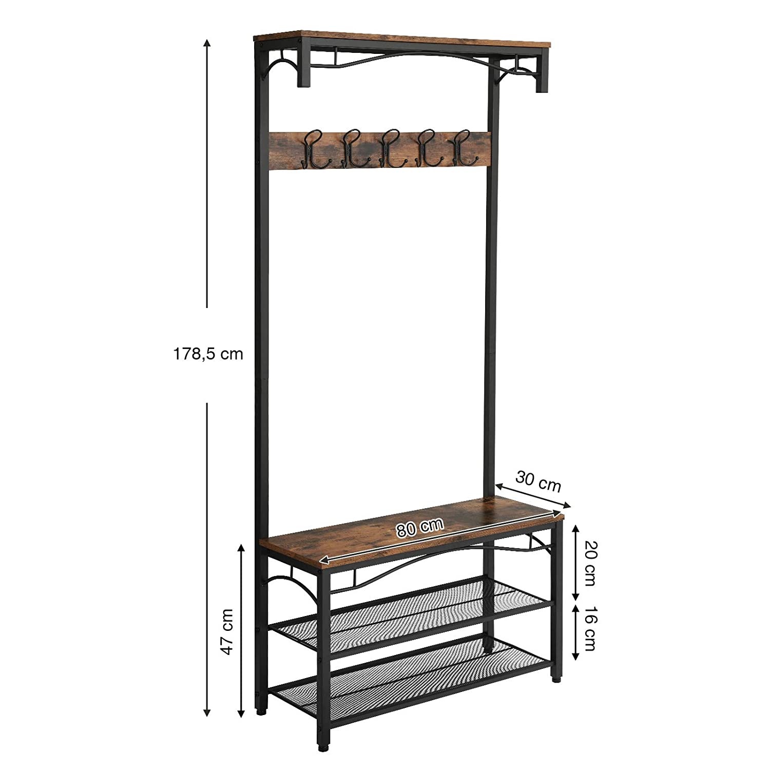 Garderoberek - industrieel - met kapstok - 80x30x178,5 cm