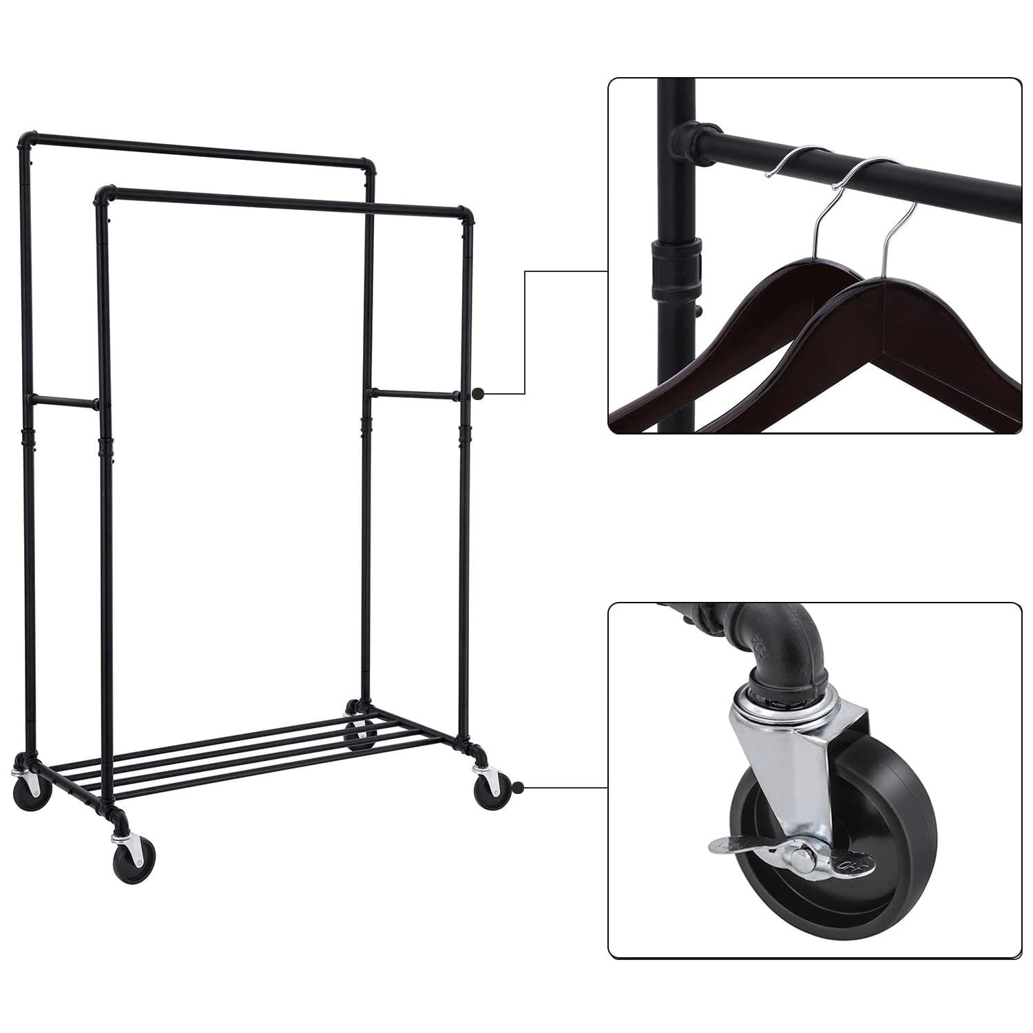 Kledingrek op wielen - 100x59x162cm - tot 110 kg - zwart