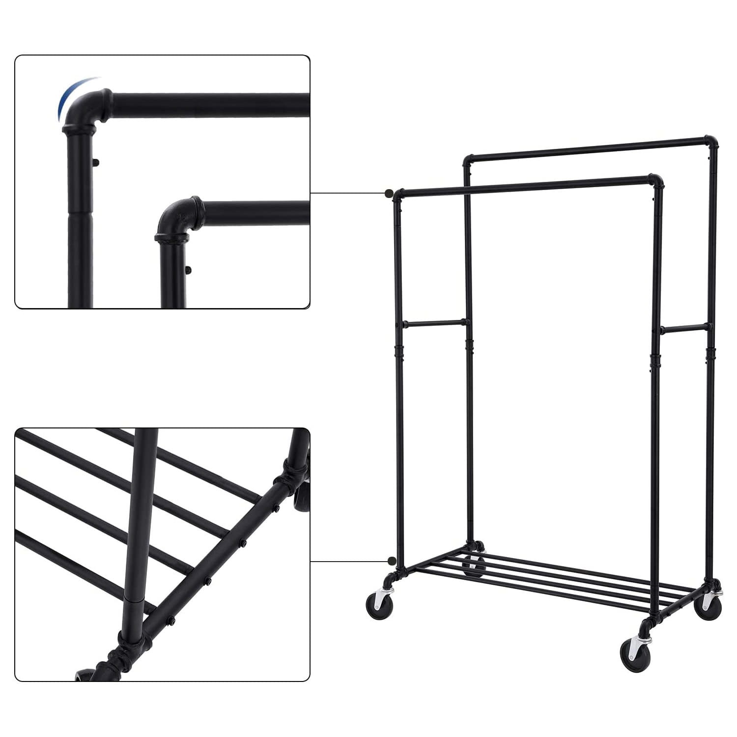 Kledingrek op wielen - 100x59x162cm - tot 110 kg - zwart