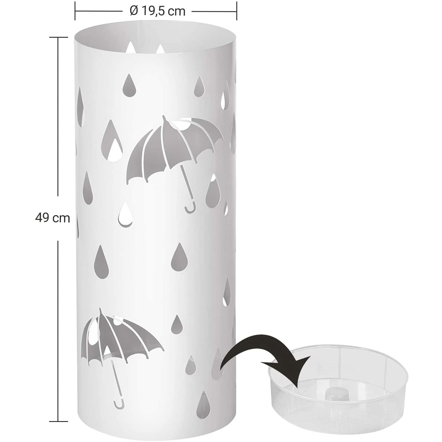 Paraplubak - paraplu houder - metaal - ⌀19,5 x 49 cm - wit