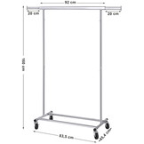 Kledingrek op wielen - 92-132x45,4x160cm - tot 90 kg - chroom