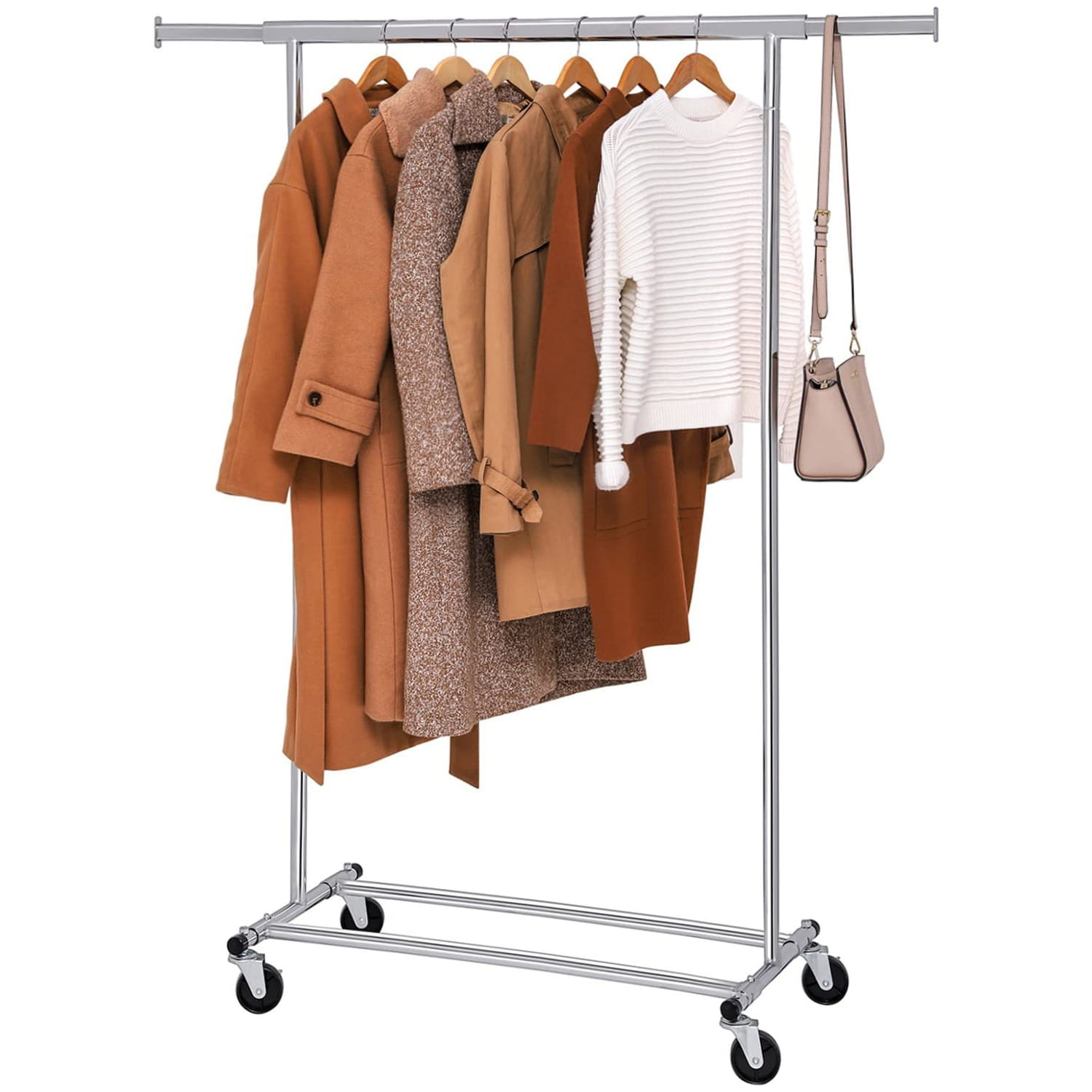 Kledingrek op wielen - 92-132x45,4x160cm - tot 90 kg - chroom