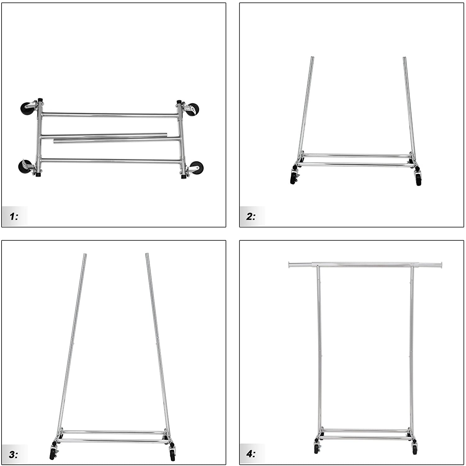 Kledingrek op wielen - 92-132x45,4x160cm - tot 90 kg - chroom