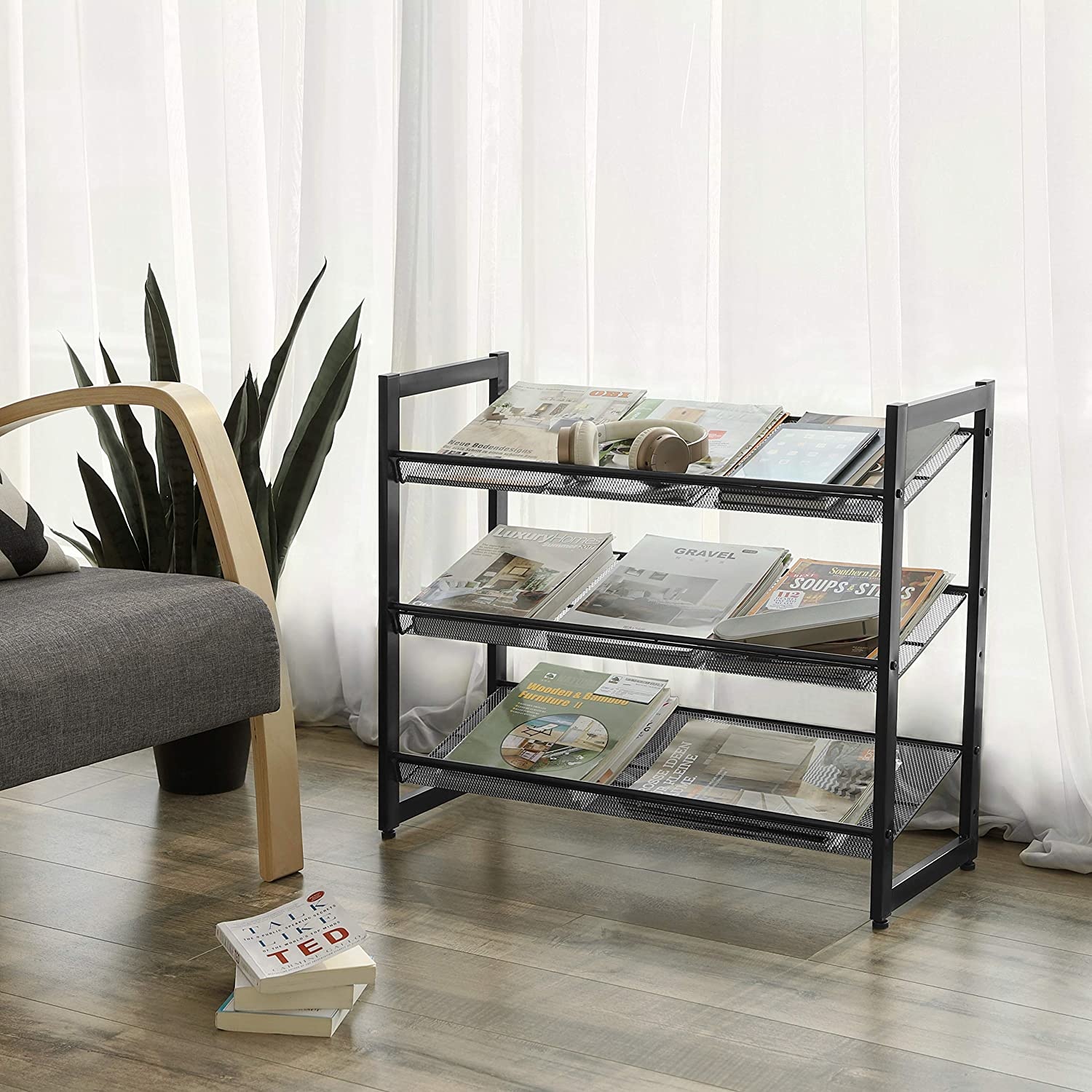 Schoenenrek zwart - metaal - 3 schappen - 74,30,7x62,8 cm