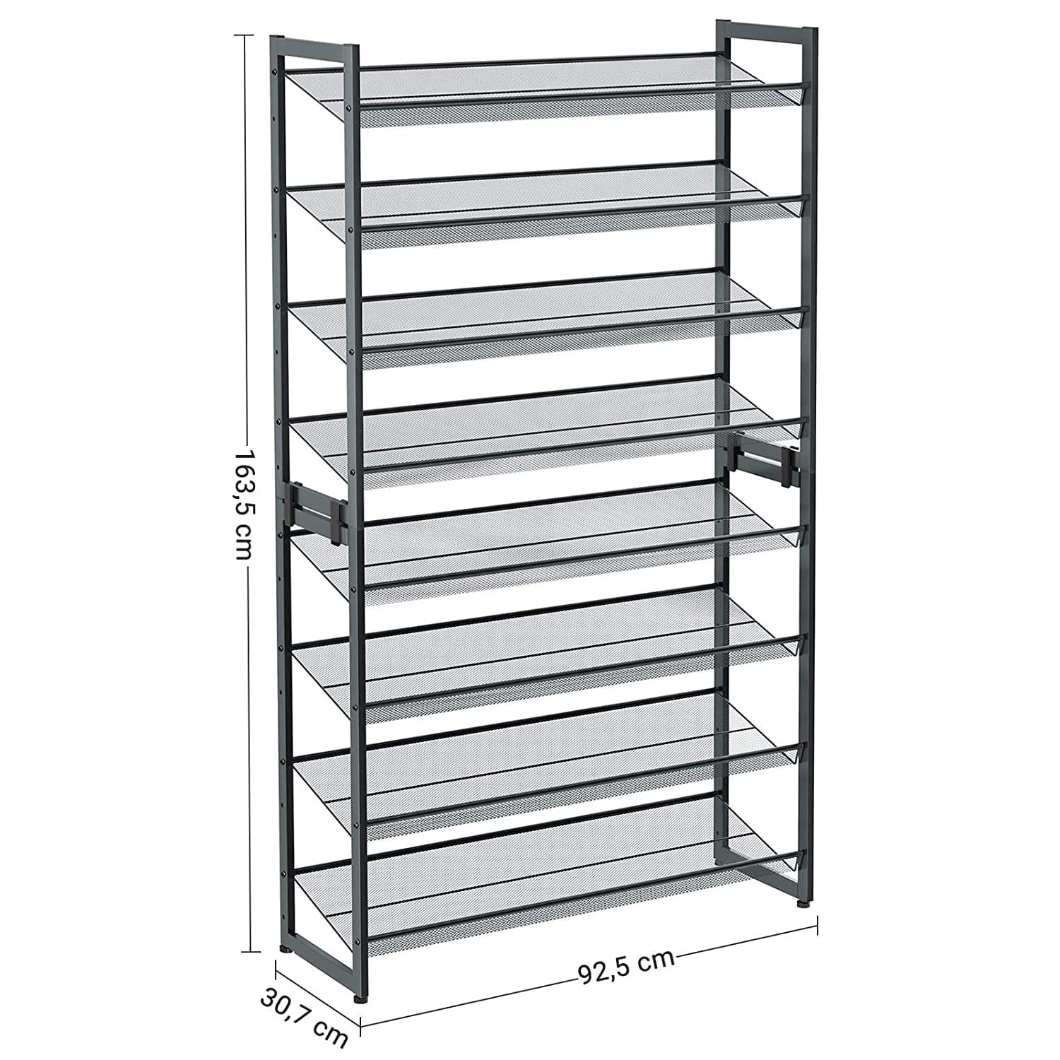 Schoenenrek - metaal - 8 schappen - 92,5x30,7x163,5 cm - grijs
