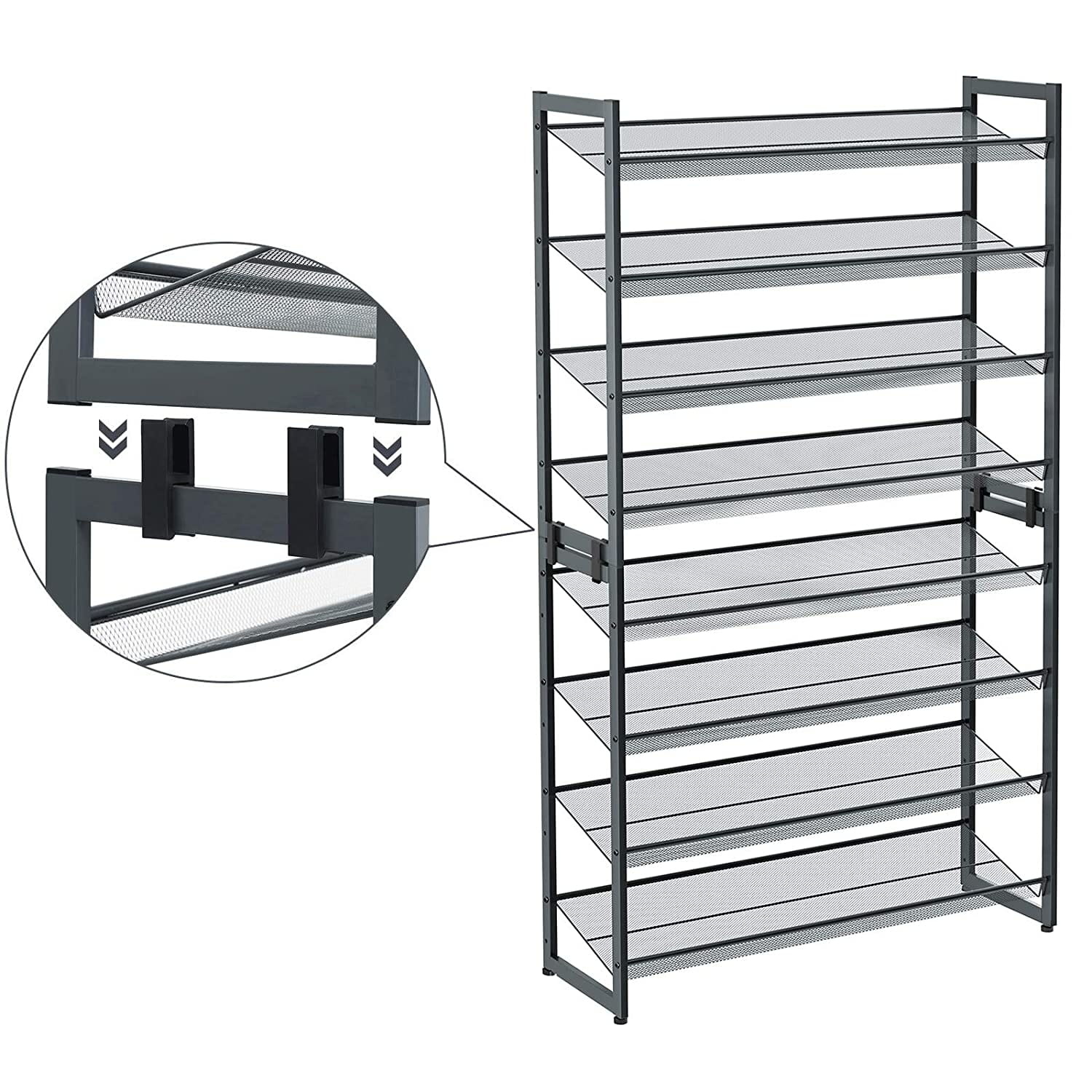 Schoenenrek - metaal - 8 schappen - 92,5x30,7x163,5 cm - grijs