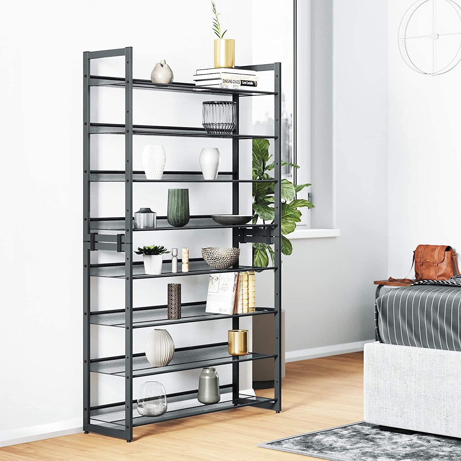 Schoenenrek - metaal - 8 schappen - 92,5x30,7x163,5 cm - grijs