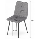 Velvet eetkamerstoel TURIN - set van 4 eettafel stoelen - grijs