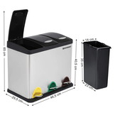 Prullenbak 3 vakken - vuilnisbak - 46,5x29,5x40,5 cm - zilver