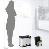 Prullenbak 3 vakken - vuilnisbak - 46,5x29,5x40,5 cm - zilver