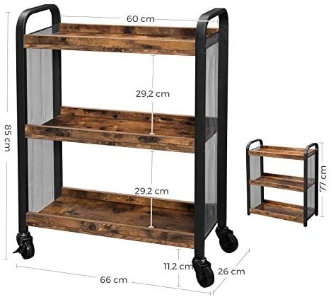 Keukentrolley industrieel - 66x26x85/77 cm - zwart bruin