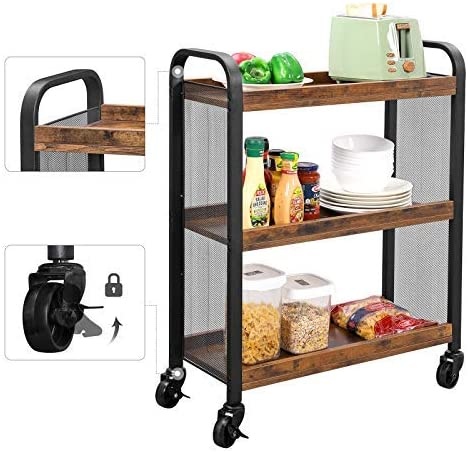 Keukentrolley industrieel - 66x26x85/77 cm - zwart bruin