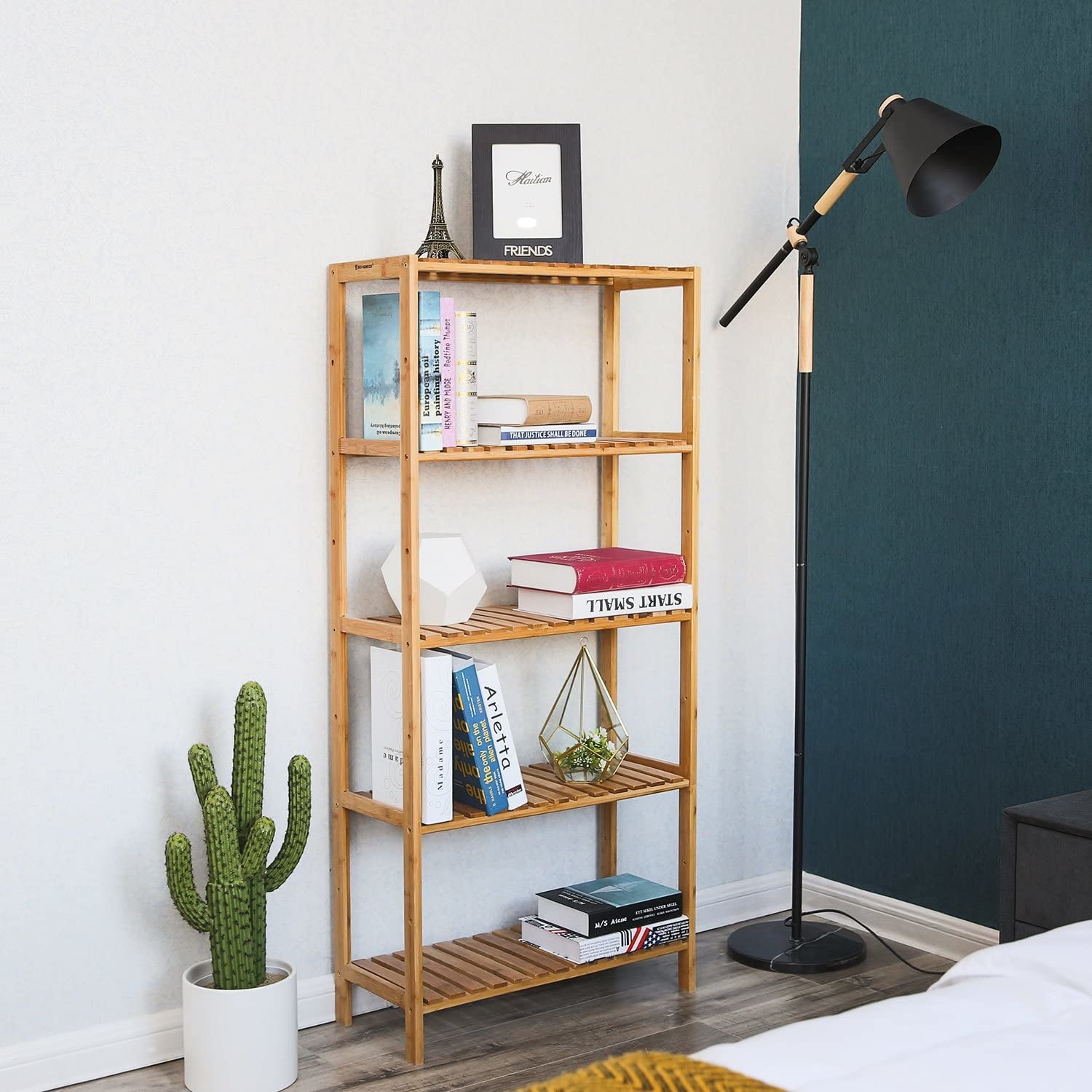 Badkamerkast - bamboe kast - 60x26x130 cm - met 5 schappen
