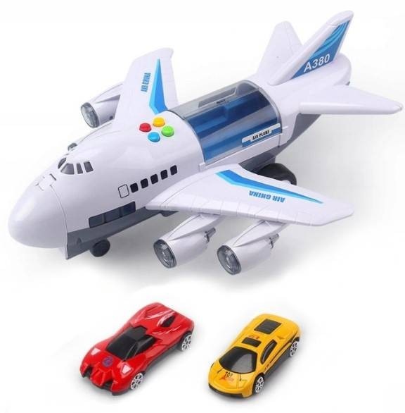 Speelgoed vliegtuig - 39x16x30 cm - met 2 speelgoedautootjes