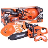 Speelgoed gereedschap - kettingzaag - met helm en handschoenen