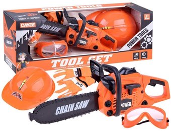 Speelgoed gereedschap - kettingzaag - met helm en handschoenen