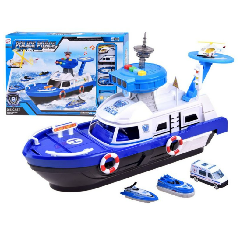 Politie speelgoed - politieboot met politieauto - 41x18x13 cm