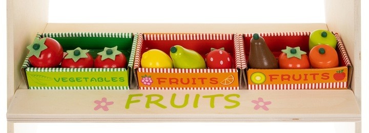 Winkeltje speelgoed - houten marktkraam - 29-delig - 44,5x94 cm