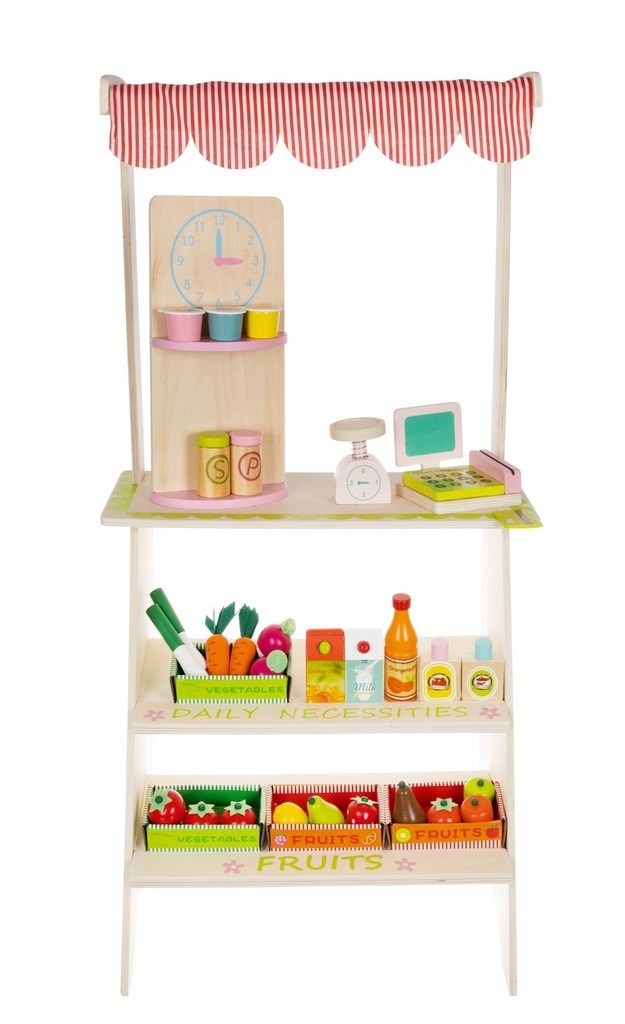 Winkeltje speelgoed - houten marktkraam - 29-delig - 44,5x94 cm
