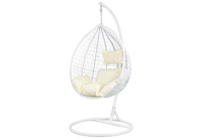 Hangstoel - Ei stoel - wit frame - beige kussens - 125 kg max