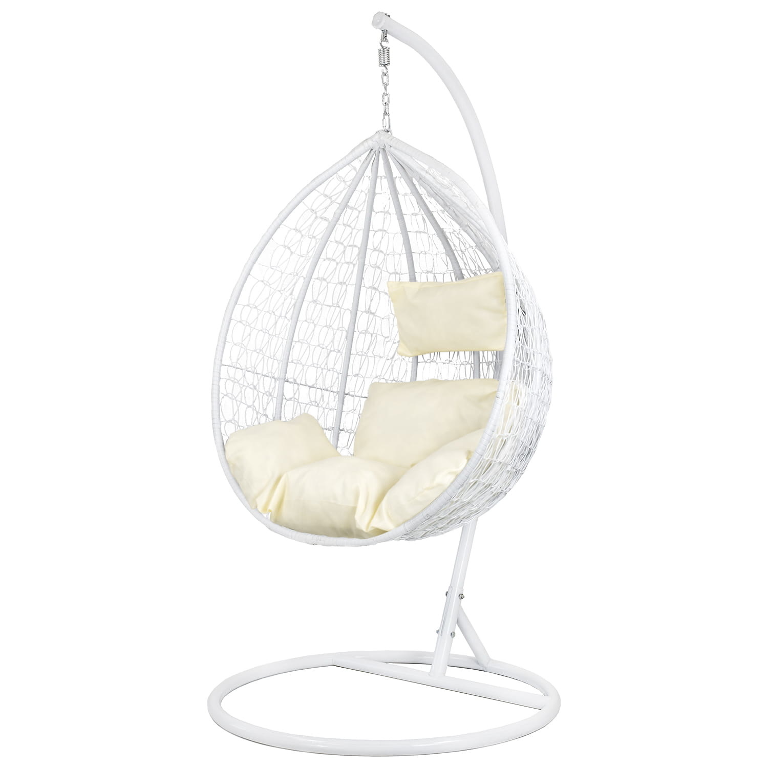 Hangstoel - Ei stoel - wit frame - beige kussens - 125 kg max