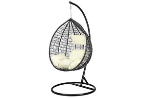 Hangstoel - met frame - zwart - beige kussen - tot 125 kg