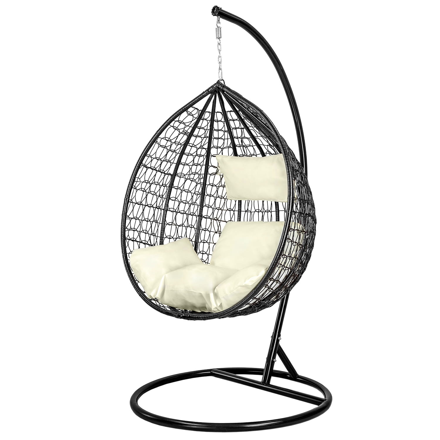 Hangstoel - met frame - zwart - beige kussen - tot 125 kg